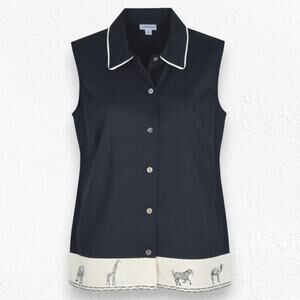 90s Vintage Black Ivory Safari Sleeveless Button Up Cabin Creek Top Size Medium